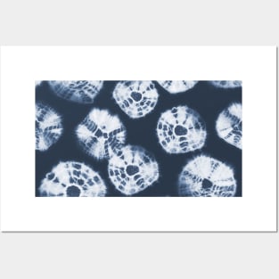 Shibori Kumo tie dye white dots over dark navy blue Posters and Art